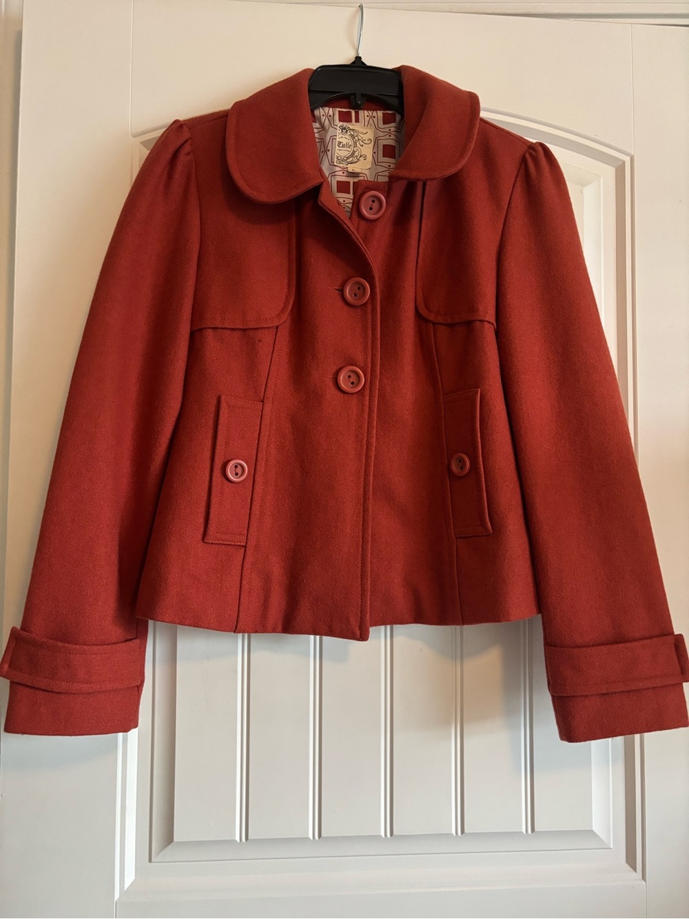 Tulle Retro Burnt Orange Wool Jacket Women’s L With Peter Pan Collar